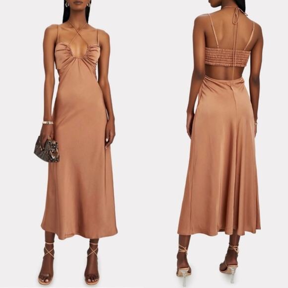 A.L.C Sienna Halter Neck Smocked Satin Midi Dress Womens Size 2 - Picture 1 of 9